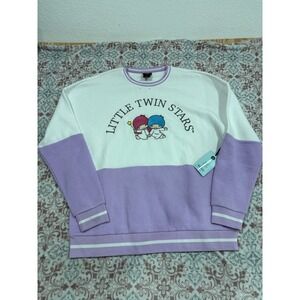 Sanrio Little Twin Stars Kiki Lala Colorblock Sweatshirt Purple White Large NEW